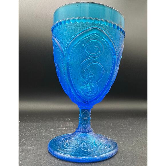 Vintage Blue Ornate Depression Glass Goblet - Picture 4 of 8